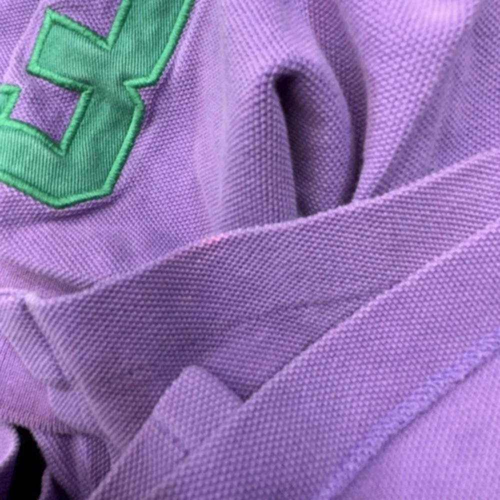 Polo Ralph Lauren Polo Shirt Mens XL Purple Rugby Big Green Pony Drop Hem Vented